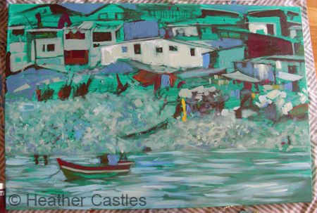 Heather Castles fine art acrylic painting work-in-progress