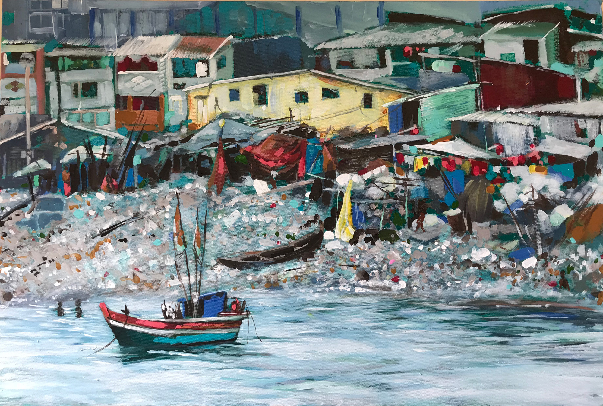 Heather Castles fine art acrylic painting work-in-progress