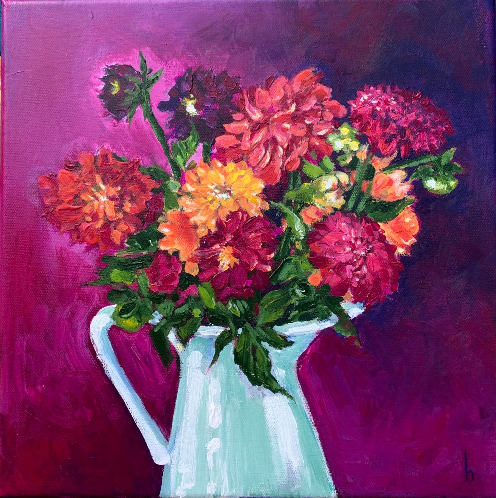 acrylic painting dahlia bouquet impressionism still life