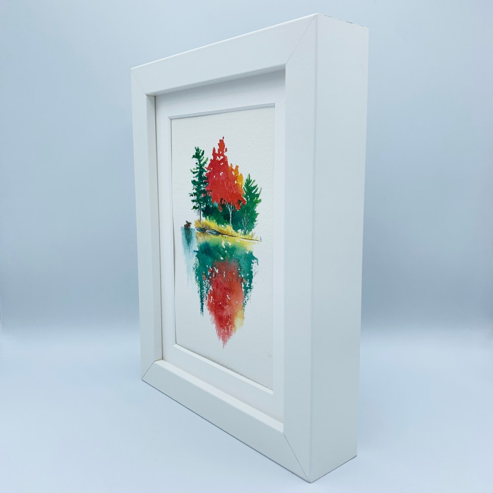 watercolour painting algonquin canada moose autumn red maple