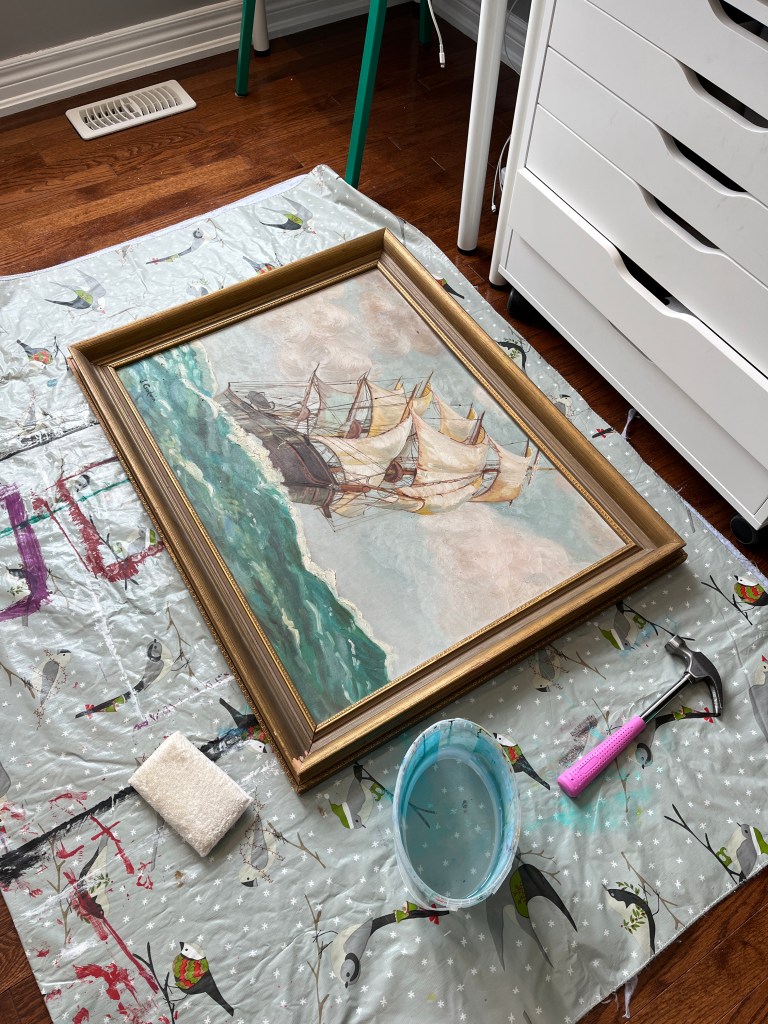 upcycled vintage art mixed media ship nautical painting octopus heather castles