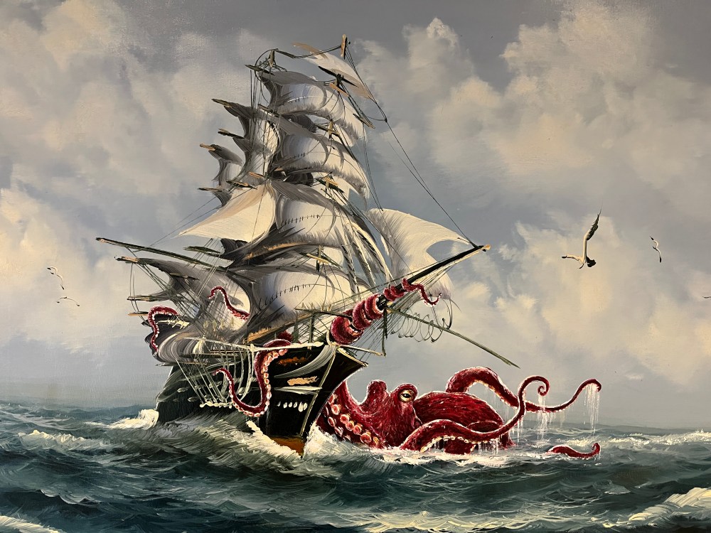 upcycled vintage artwork octopus painting heather castles