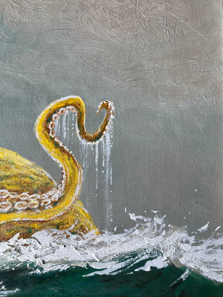 upcycled vintage art mixed media ship nautical painting octopus heather castles