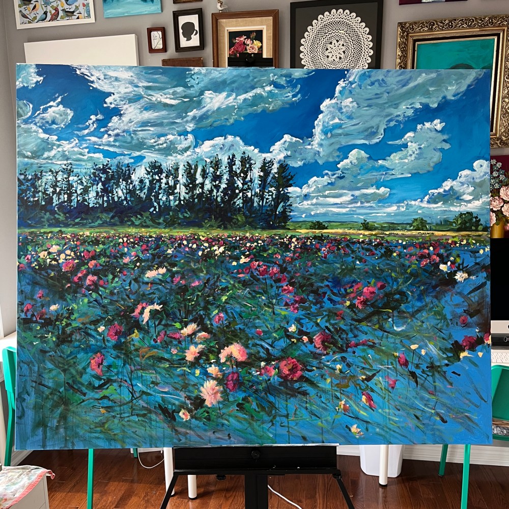 acrylic painting heather castles dahlias Canadian artist