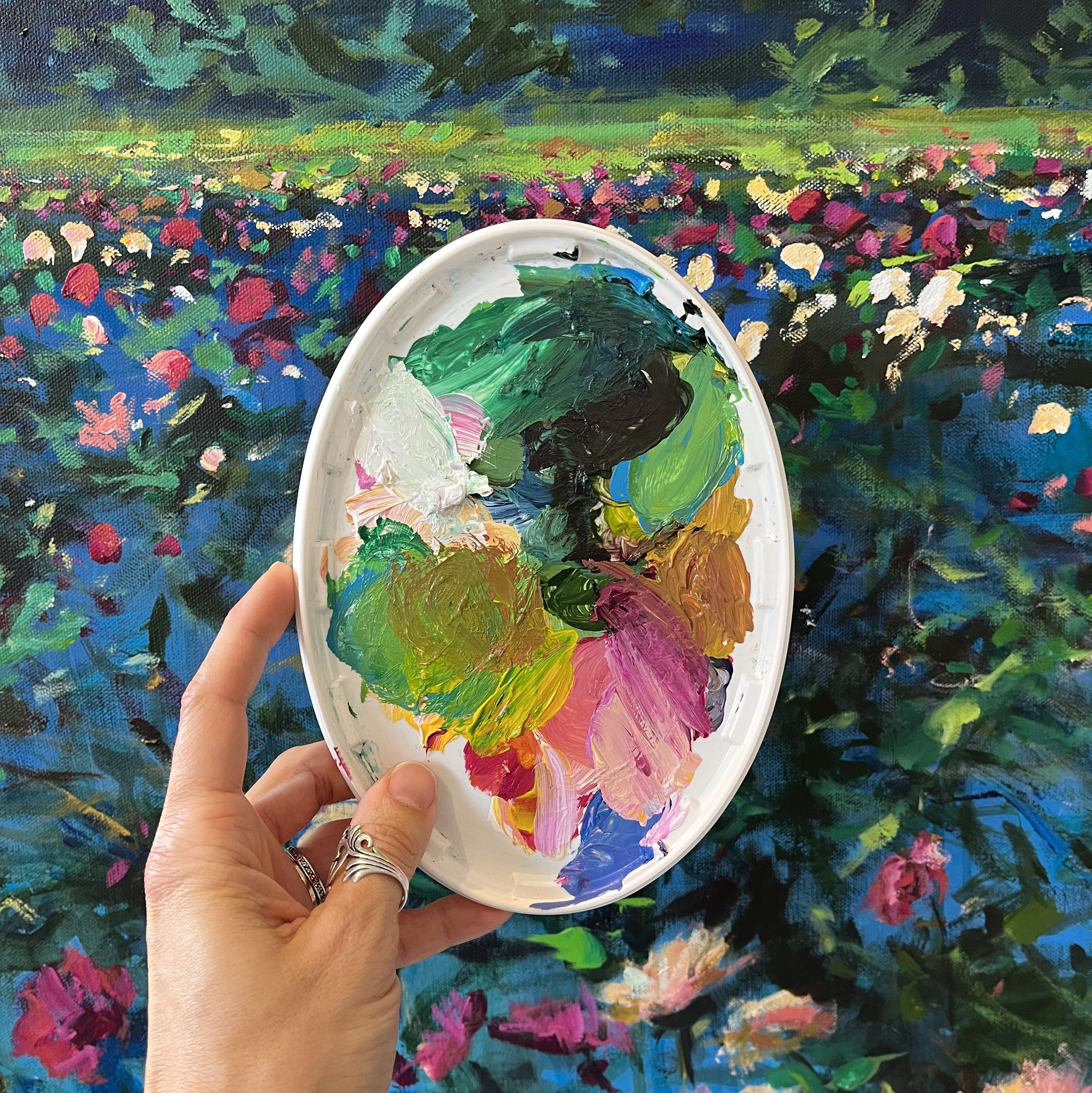 acrylic painting heather castles dahlias Canadian artist