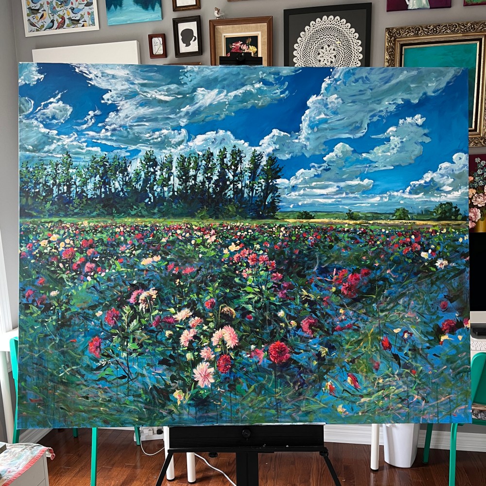 acrylic painting heather castles dahlias Canadian artist