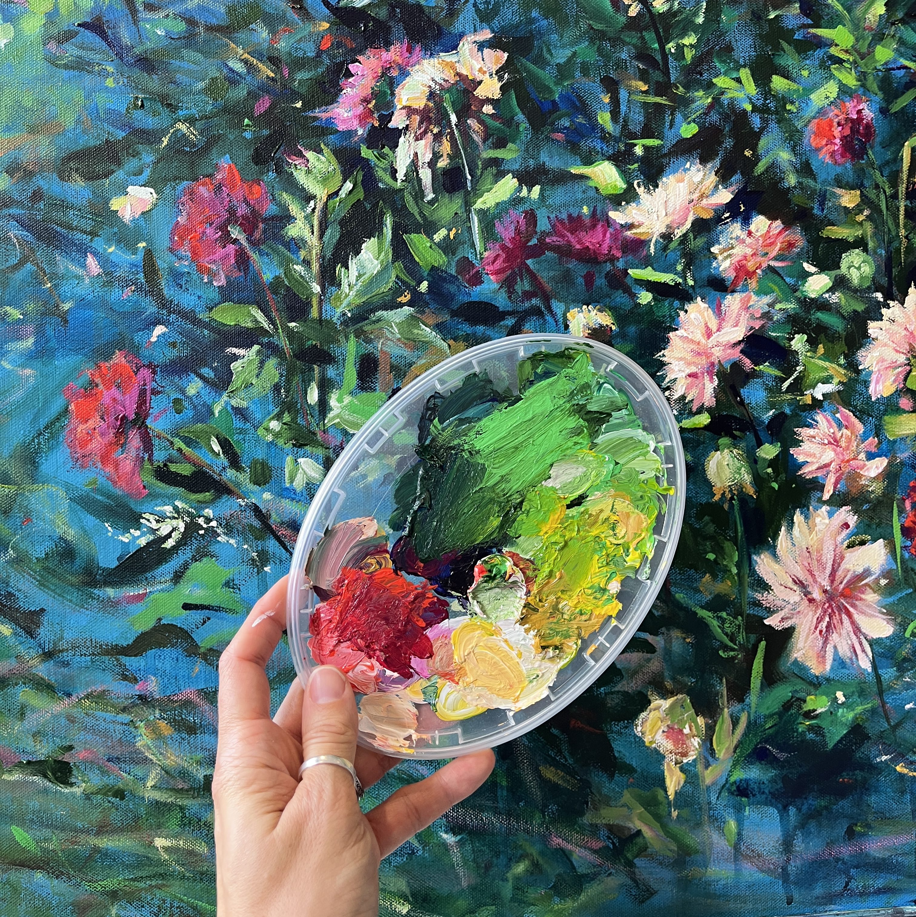 acrylic painting heather castles dahlias Canadian artist