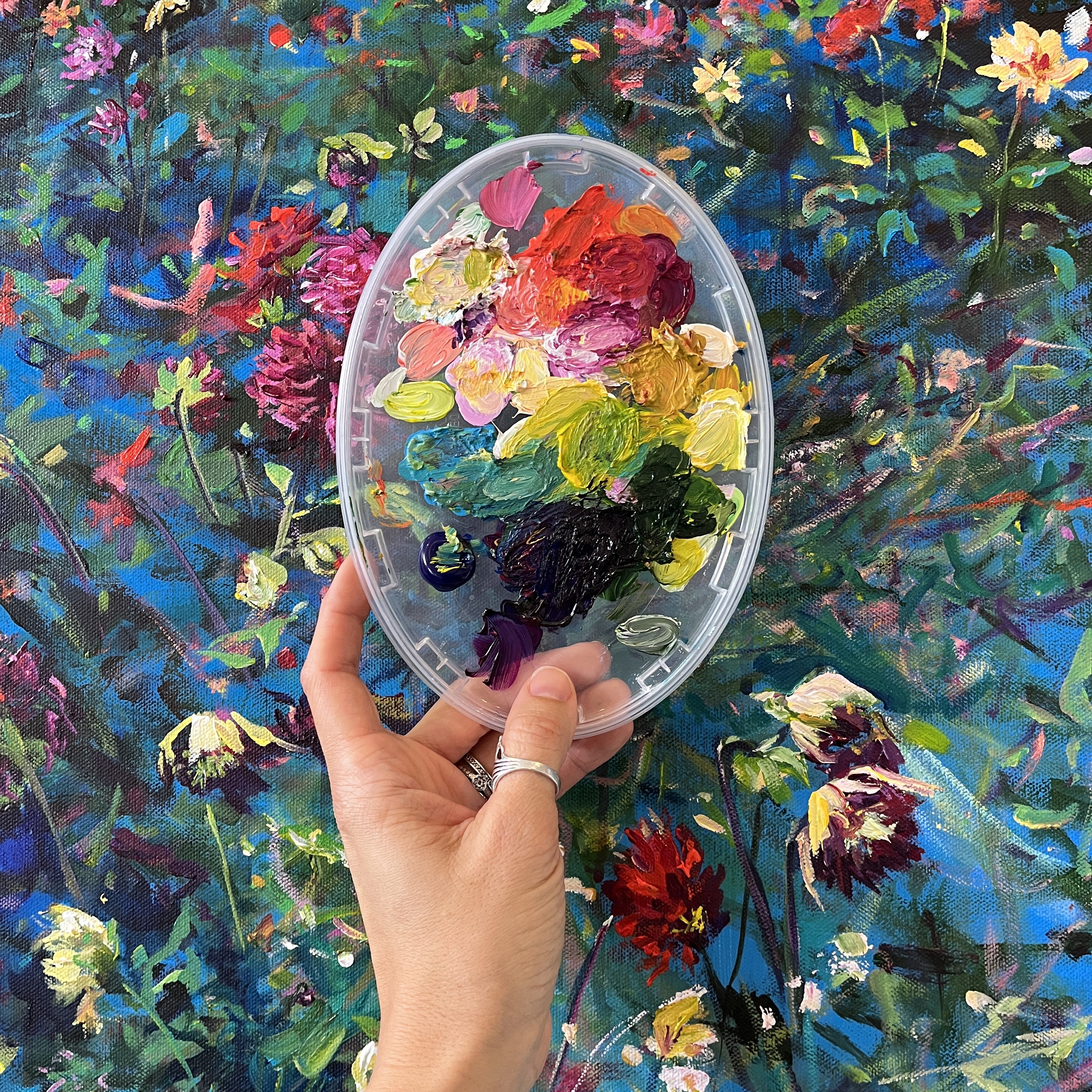 acrylic painting heather castles dahlias Canadian artist