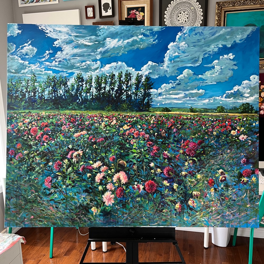 acrylic painting heather castles dahlias Canadian artist