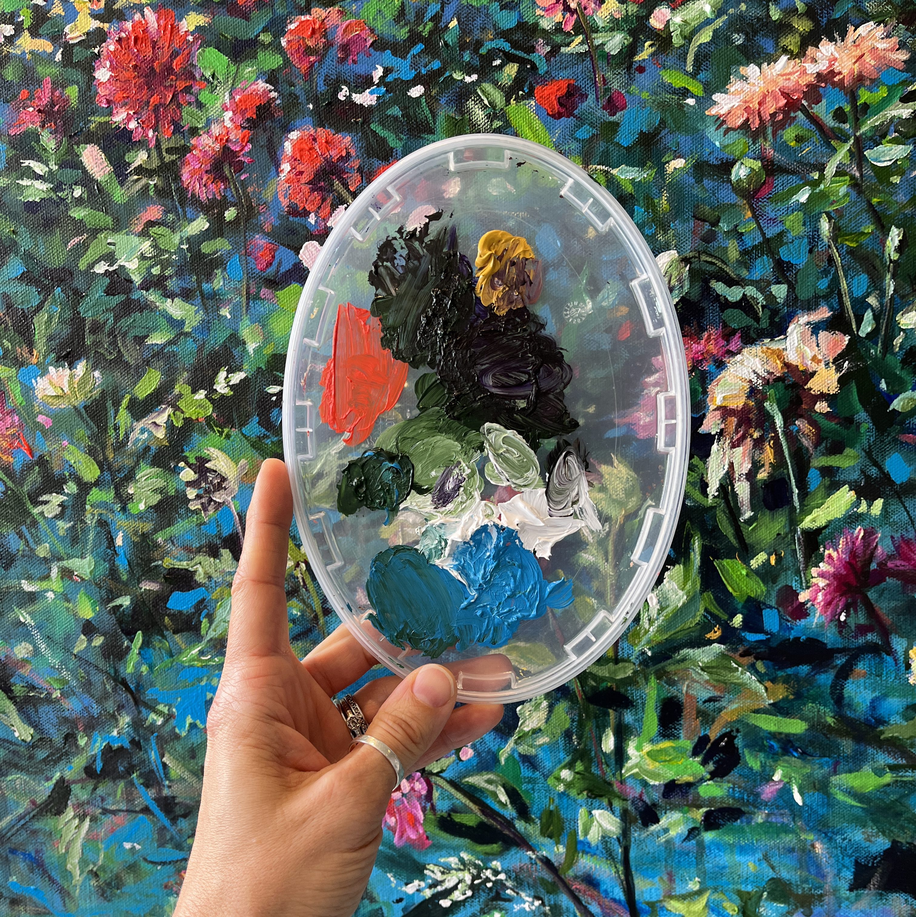 acrylic painting heather castles dahlias Canadian artist