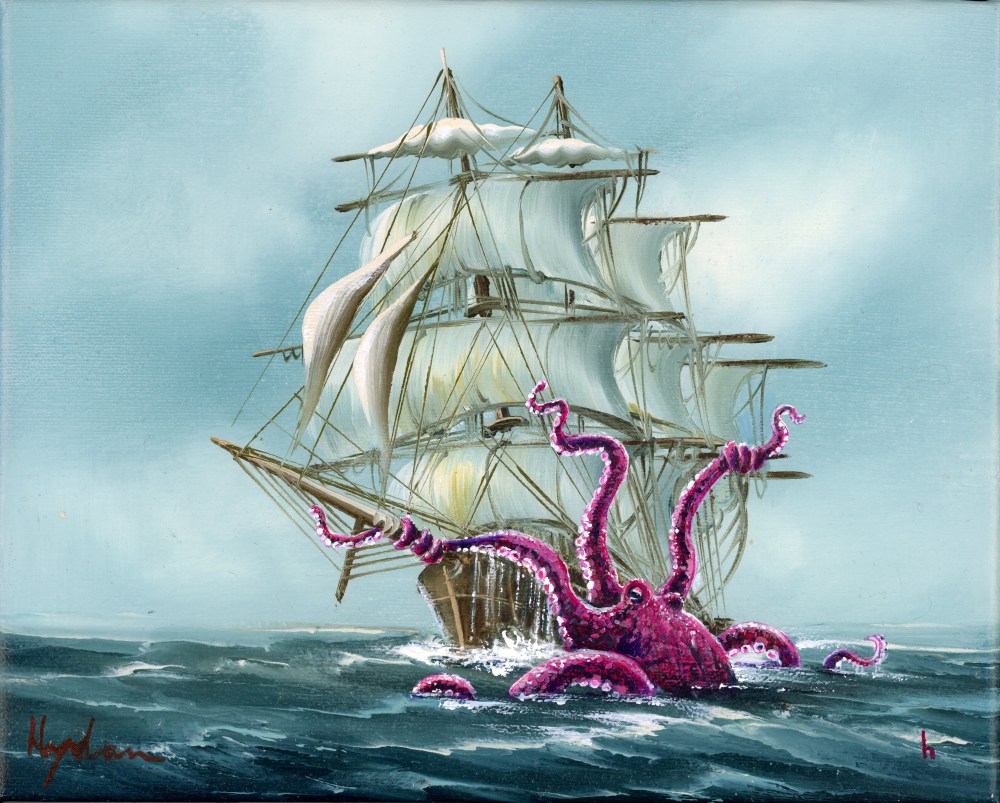 upcycled vintage artwork octopus painting heather castles