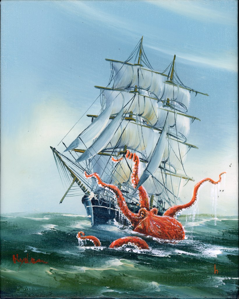 upcycled vintage artwork octopus painting heather castles