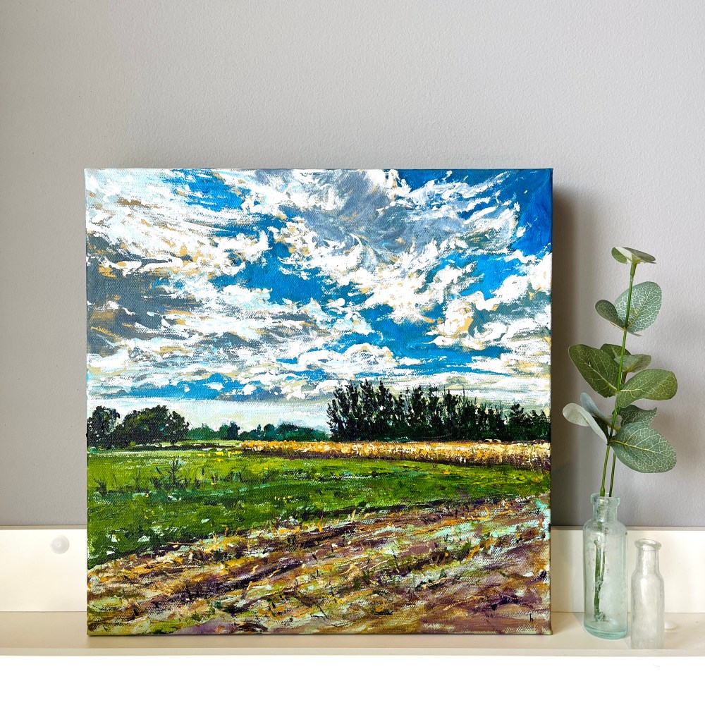Acrylic painting study of landscape and produce at Andrews Scenic Acres in Milton, Ontario, Canada
