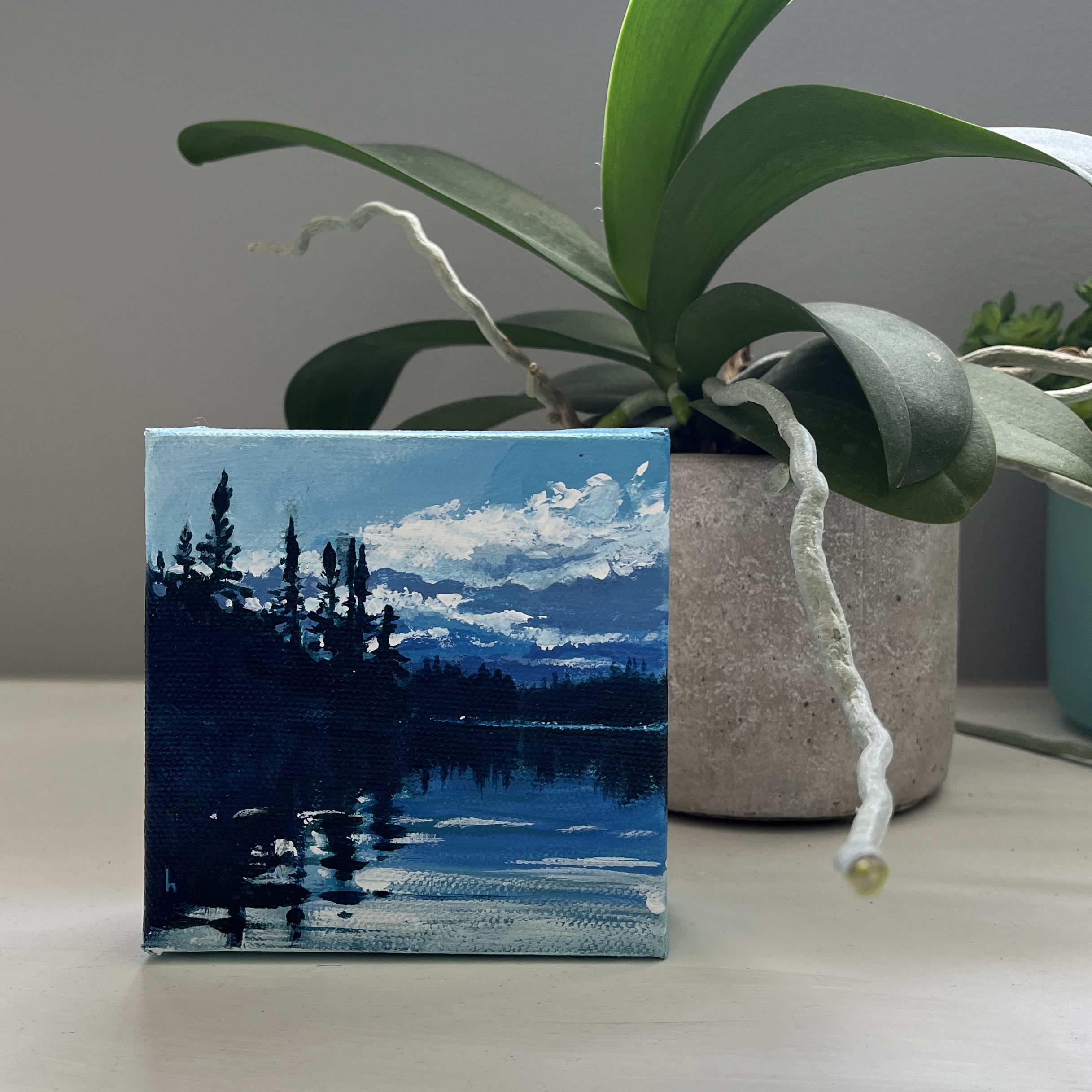 Petite expressionist acrylic paintings by Heather Castles inspired by Algonquin Park, Ontario.